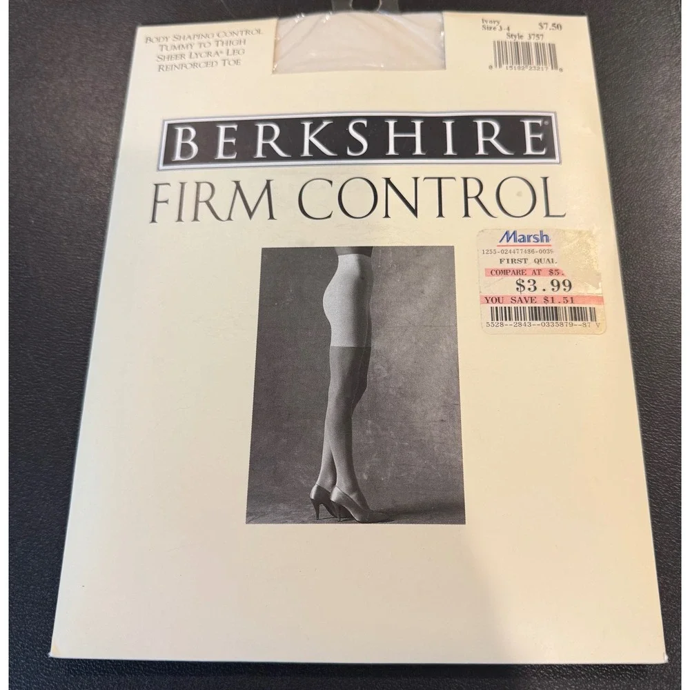 Berkshire Size 3-4‎ Firm Control Pantyhose Ivory Vintage Sheer Lycra J757 NEW